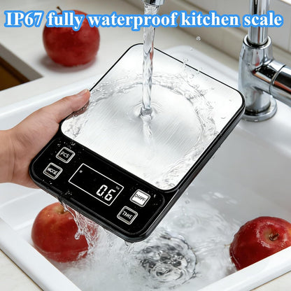 Full Waterproof Digital Scale IP67,5kg Capacity 0.1g Accuracy Kitchen Scale with Type-C Charging Tare Function Stainless Steel Platform for Baking Seafood Food Processing Hardware Counting