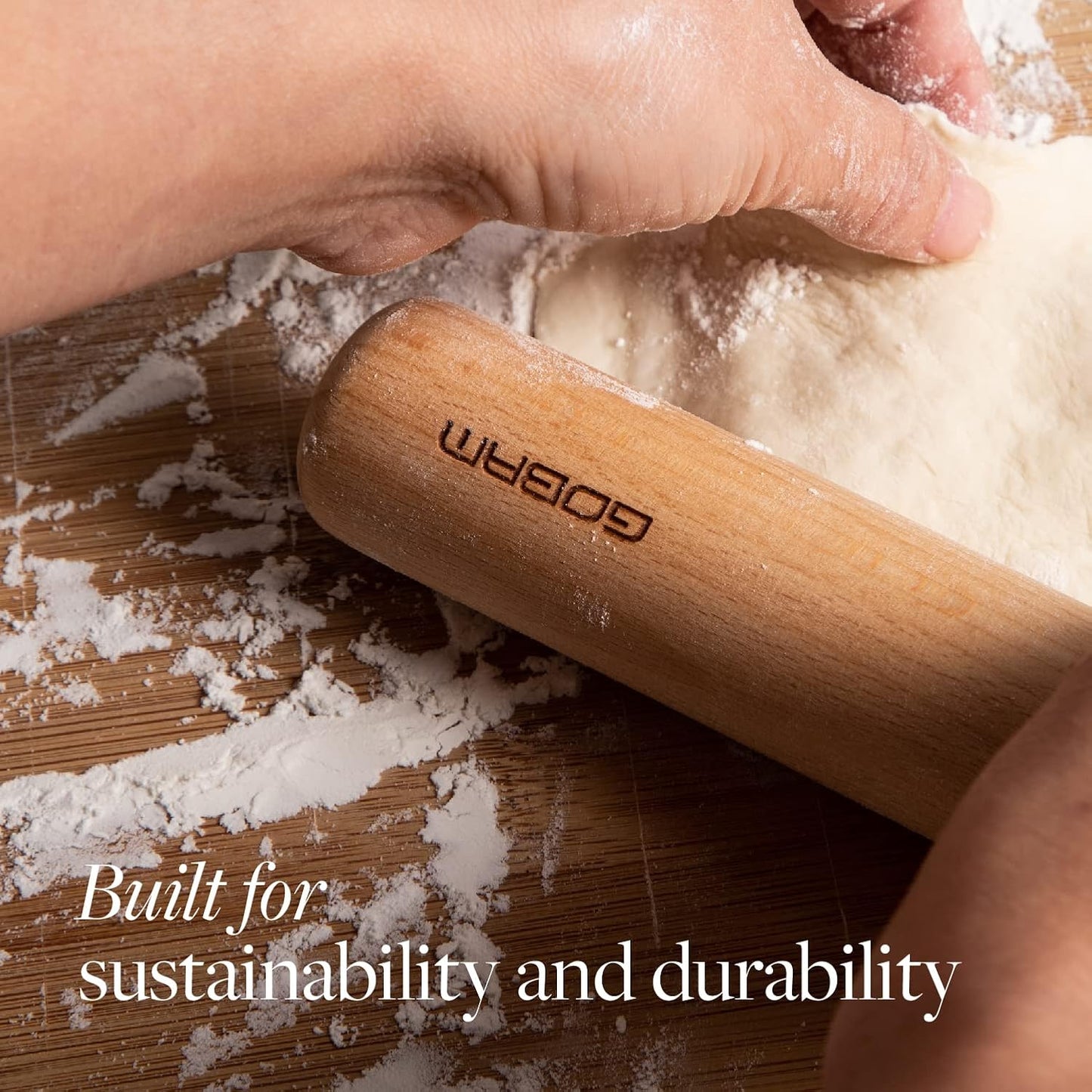 GOBAM Wood Rolling Pin, Small - Dough Roller for Pasta, Cookies, Pie, Pizza, Chapati, Fondant, Rolling Pins for Baking, Bread Making Tools and Supplies - 11 x 1.38 Inches