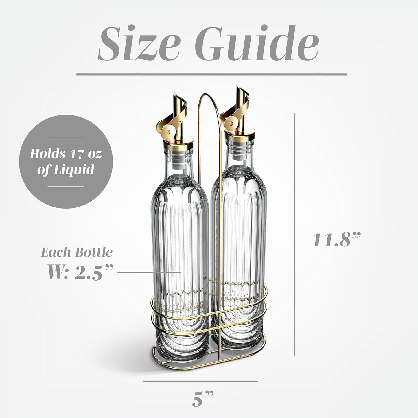COOK WITH COLOR Glass Olive Oil Bottle Dispenser - 2 Pack- 17oz Oil and Vinegar Cruet - Olive Oil Carafe Decanter for Kitchen, Elegant Waves, Clear
