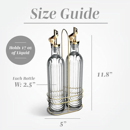 COOK WITH COLOR Glass Olive Oil Bottle Dispenser - 2 Pack- 17oz Oil and Vinegar Cruet - Olive Oil Carafe Decanter for Kitchen, Elegant Waves, Clear