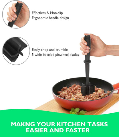 Upgrade Meat Chopper, Heat Resistant Meat Masher for Hamburger, Ground Beef Smasher, Nylon Hamburger Grinder Utensil for Ground Beef, Non Stick Mix Ground Chopper, Mix and Chop Potato Masher Tool