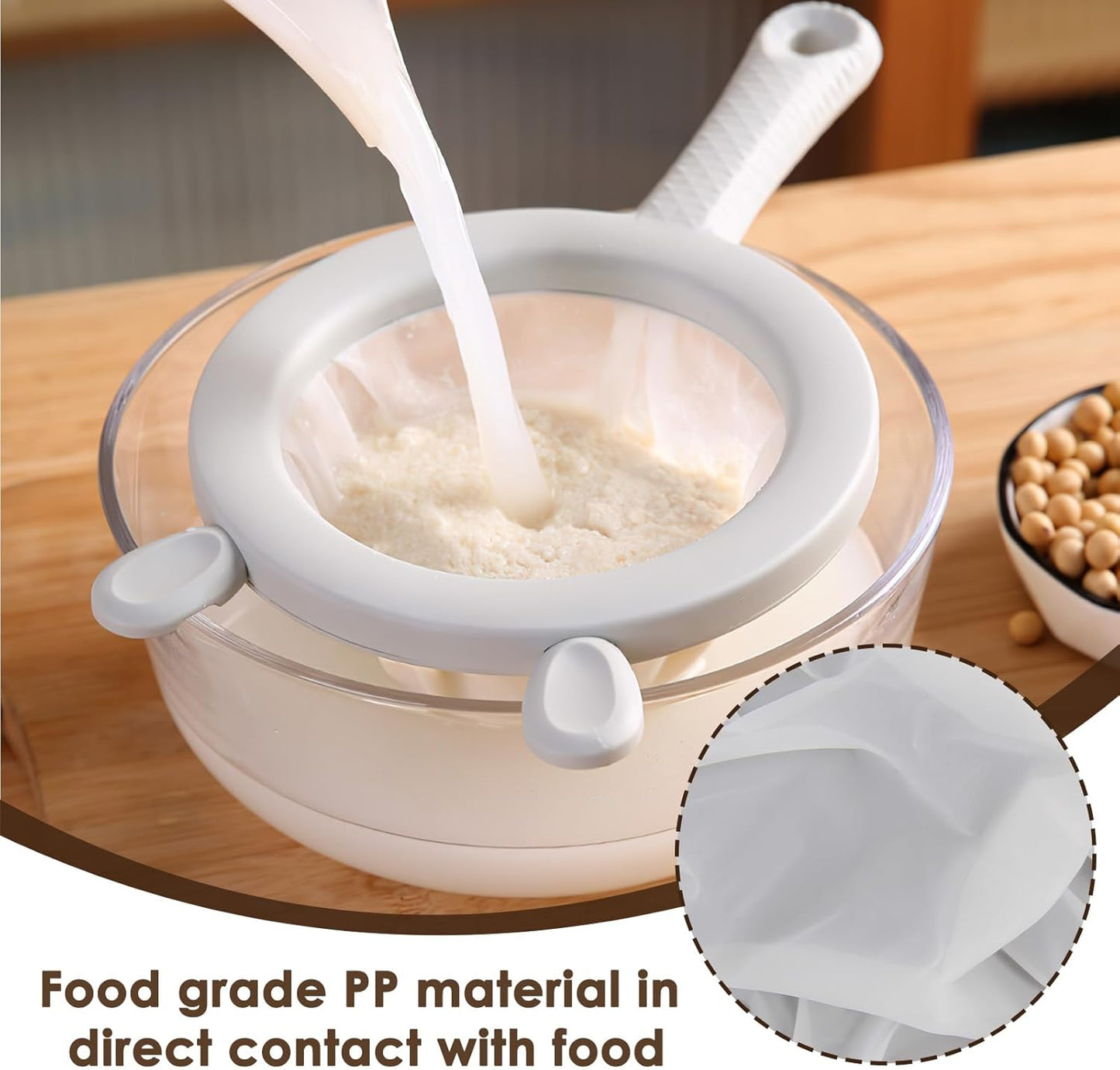 3-in-1 Fine Mesh Filter Kit with Detachable Sieve, 100/200/300 Mesh Filter with Grey Handle, Interchangeable Nylon Filter for Coffee, Tea, Nuts, Milk Juice, Fine Mesh Food Grade PP Frame（Grey）