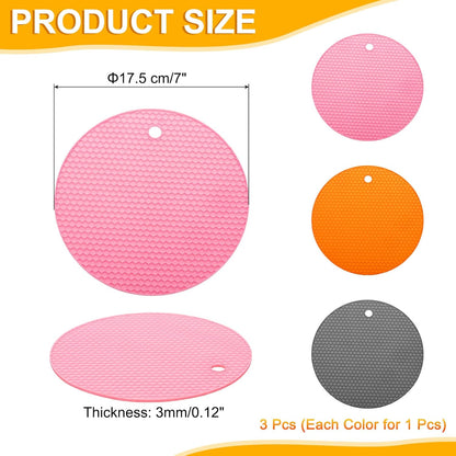 uxcell 3pcs Silicone Jar Opener Pads, 17.5cm/7" Texture Can Opener Multipurpose Round Bottle Lid Opener Non-Slip Coasters for Weak Hands Seniors Children, Orange, Blue, Gray