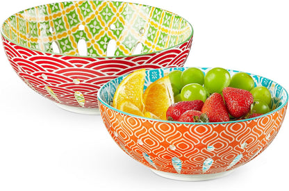Metahom Ceramic Berry Basket, 6" Colorful Fruit Bowl, Round Berry Colander, Cute Small Container for Strawberry, Fruit Basket for Kitchen Counter, Set of 4