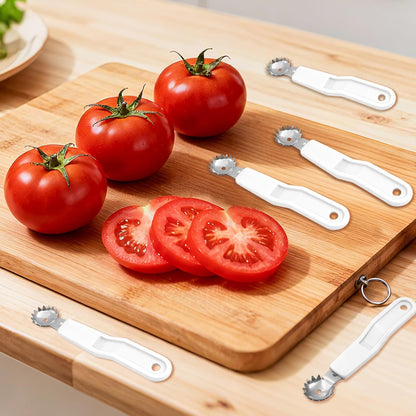 5 Pcs Tomato Corer Tool Strawberry Huller Stem Remover, Handle with hole, Stainless Steel, Fruit Corer Tool for Tomato Strawberry (Red+White)