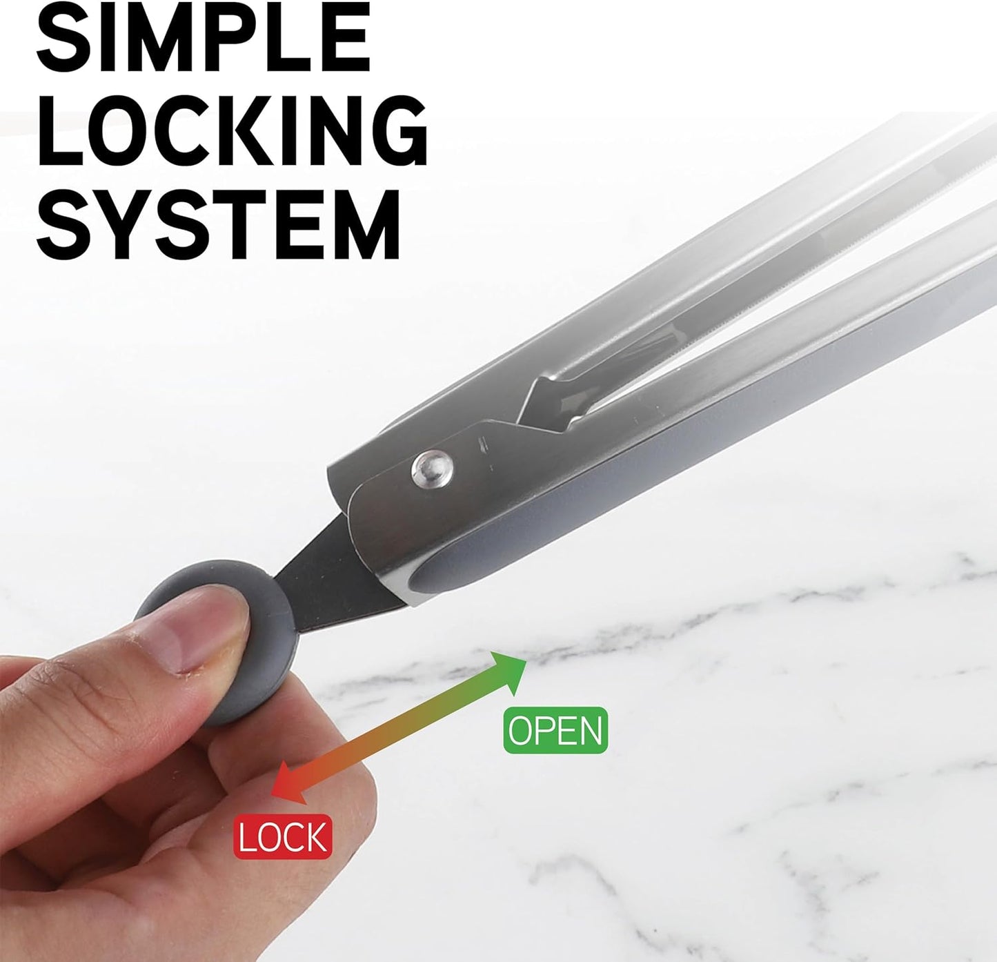 COOK WITH COLOR Stainless Steel Silicone Tipped Kitchen & BBQ Tongs Set, 3 Pc Utensils, Grey