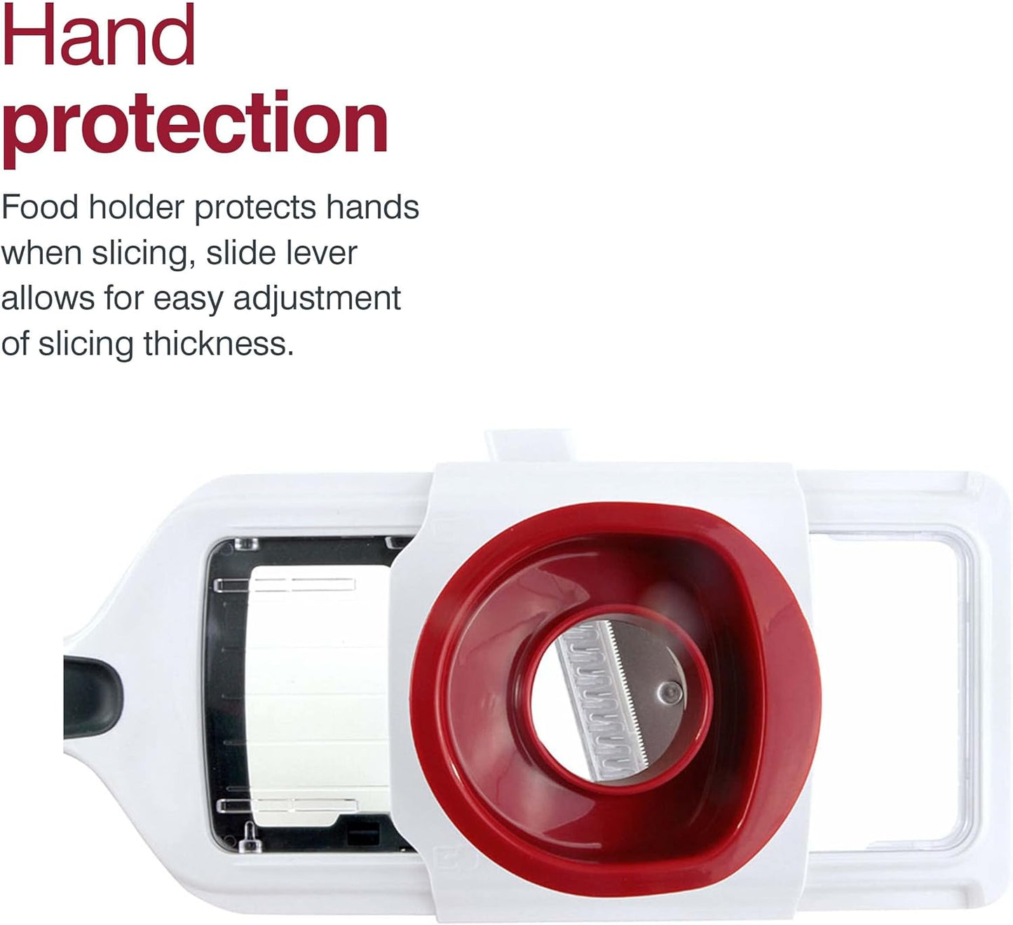 Zyliss Easy Control Handheld Slicer - Vegetable Slicer & Chopper - Fruit Cutter - Handheld Slicer with Two Stainless Steel Blades - Dishwasher Safe - White/Red, 13 inches