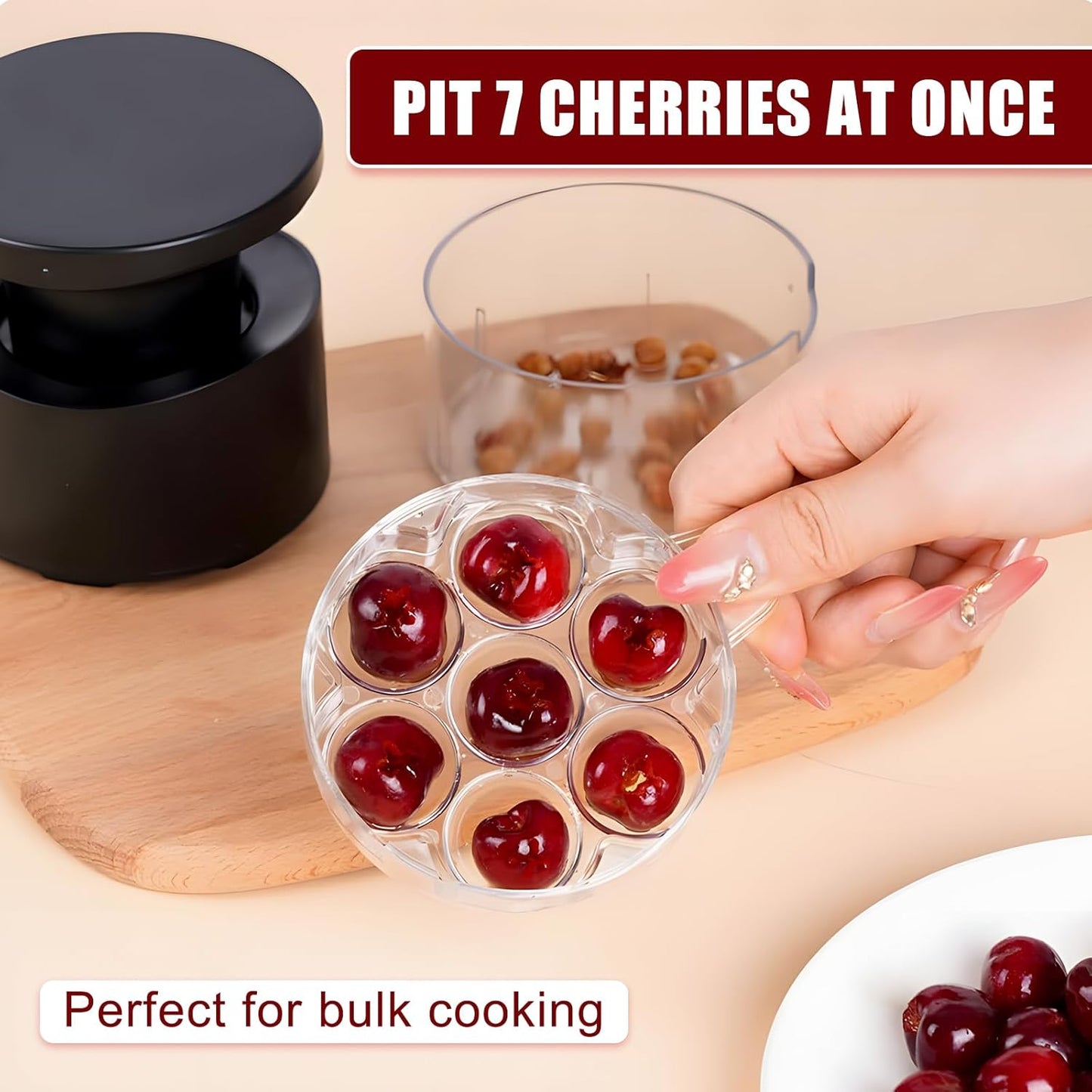 Cherry Pitter Multiple,2025 Quickly Release Multi Cherries Stoner Pitter,7-Hole Push Button Cherr'y Core Pit'ter Tool with Splatter Protector,Pit Seed Remover for Making Cherry Jam, Black
