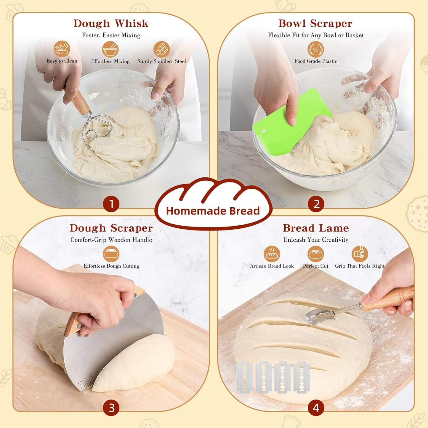 Complete Sourdough Starter Kit, 10" Oval and 9" Round Banneton Bread Proofing Basket with Glass Sourdough Starter Jar, Sourdough Bread Baking Supplies Kit Gifts for Bakers Women Wife Mom