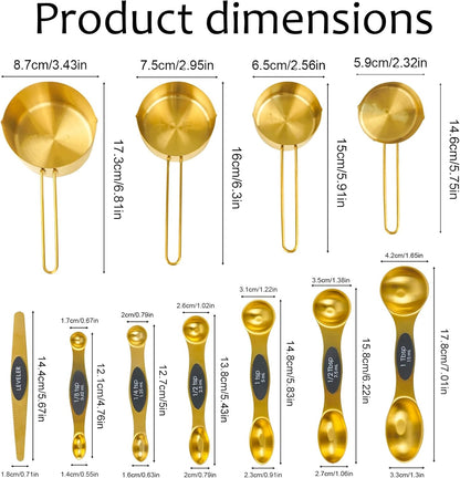 11 pcs Gold Measuring Cups and Spoons Set,Includes 4pcs Measuring Cups And 6pcs Magnetic Measuring Spoons & 1 Leveler,Stainless Steel is Ideal for Measuring Liquids And Dry Ingredients