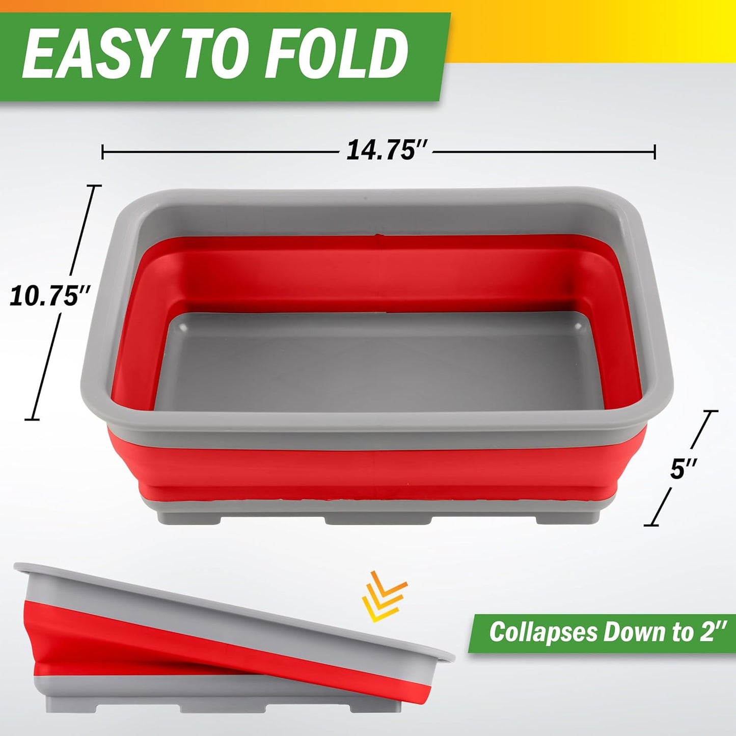 Collapsible Cleaning Caddy - Portable Multi-use Wash Basin, Dish Tub, or Ice Bucket with 7.27L Capacity for Camping and Tailgating by Wakeman (Red)