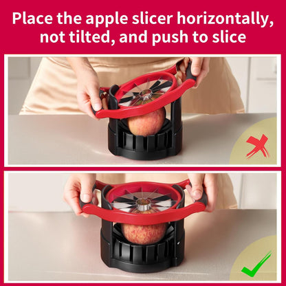 OOKUU Extra-Large Apple Slicer & Corer – 16-Blade Heavy Duty Stainless Steel Apple Cutter, Safe & Quick Apple Divider for Apples, Pears & More, with Clear Catch Bowl