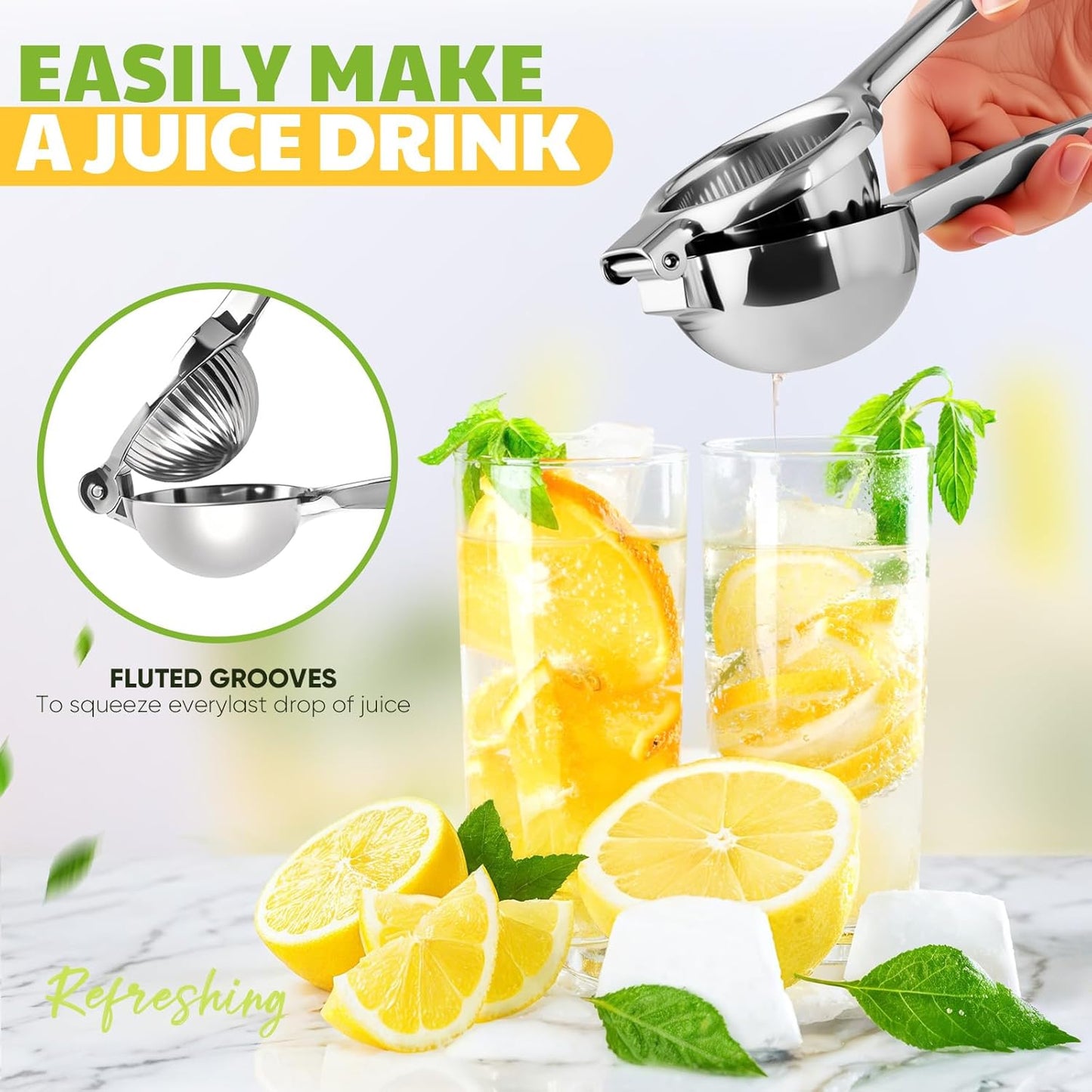 Lemon Squeezer Large, Lemon Squeezer Juicer Stainless Steel, Heavy Duty Manual Citrus Juicer Hand Press, Kitchen Tools Lime Squeezer Bar Tool, Easy to Clean Metal Lemon Hand Press