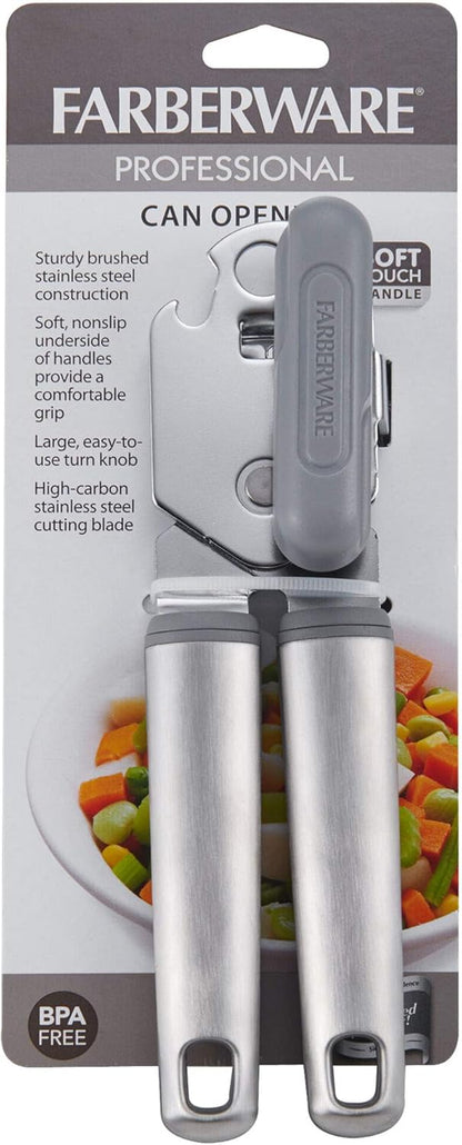 Farberware Professional Stainless Steel Soft Can Opener, 7.36-Inch, Gray