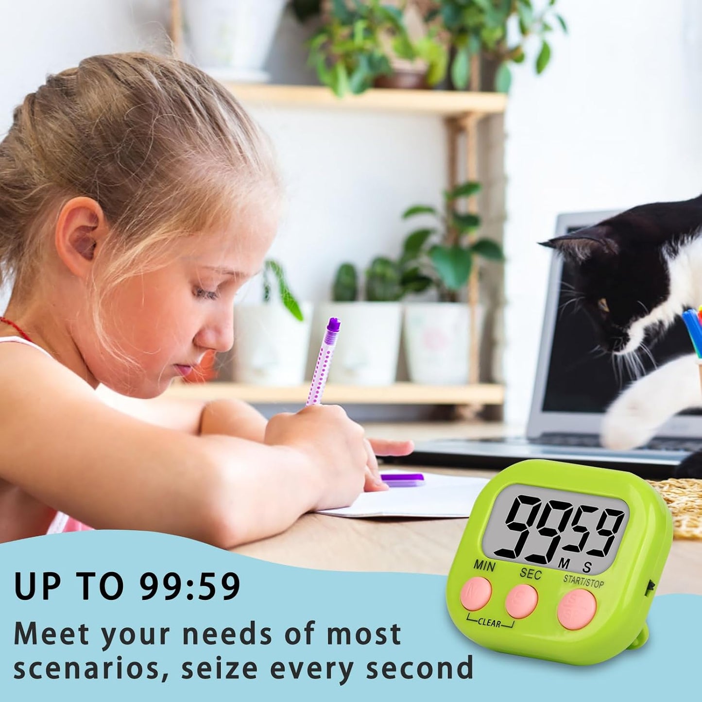 Lasubst Digital Classroom Timers for Teachers Kids School Supplies Bulk with Magnetic Back 12 Pack, White Pink Blue Green