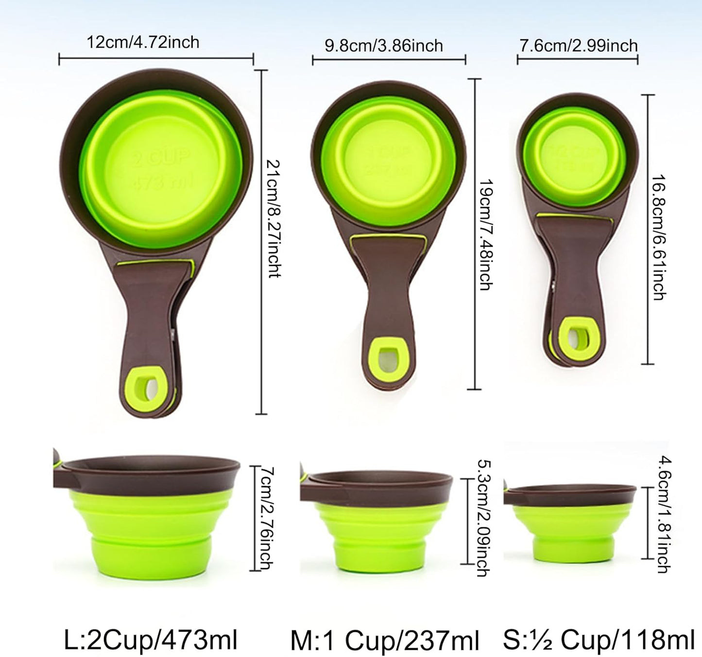 3 in 1 Multi-Function Dog Food Scoop with Measurements and Bag Clip Collapsible Dog Food Measuring Cup for Animals Silicone Measuring Spoons 1/2 Cup Capacity, Green, S