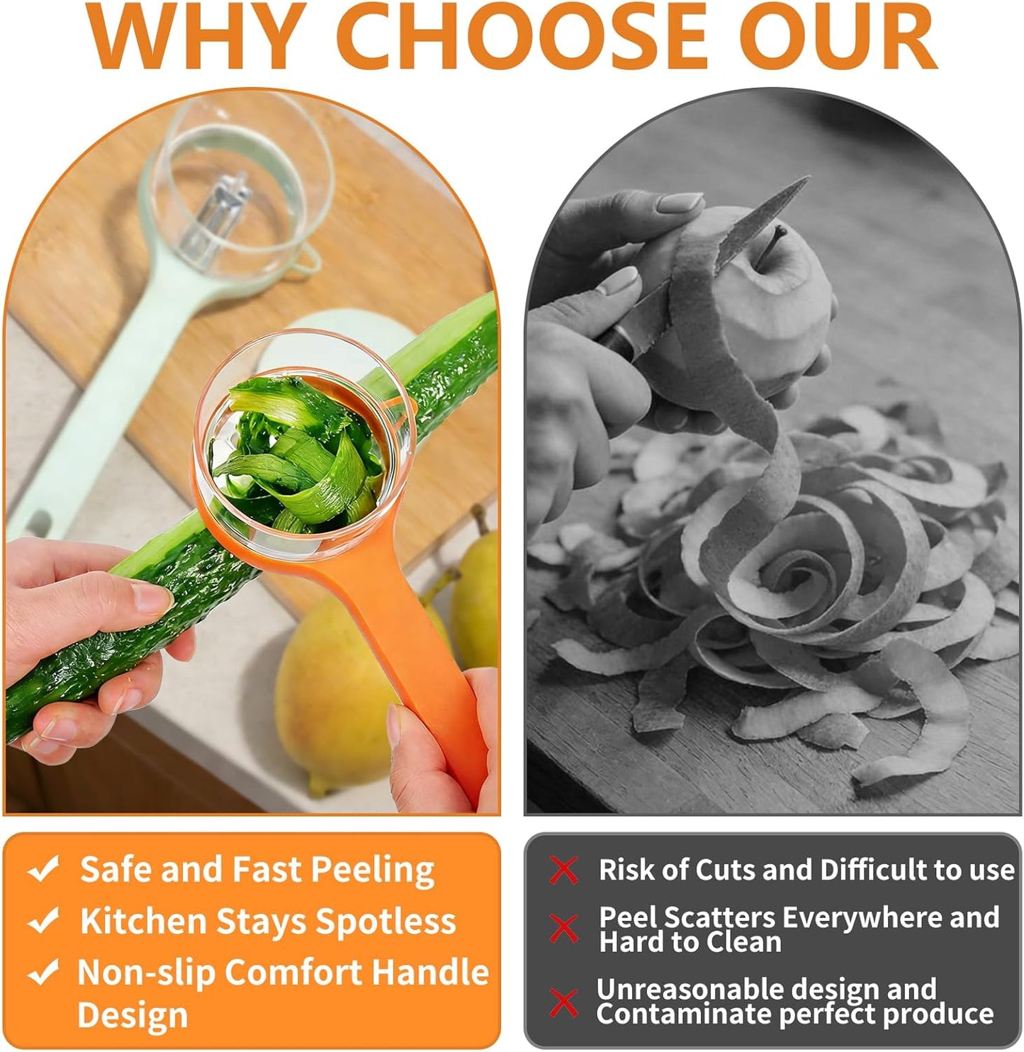 Vegetable Peeler with Container, Stainless Steel Potato Peeler and Fruit Peeler with Storage Box, Multi-Function Veggie Peeler with Peel Catcher for Home Kitchen (Orange)