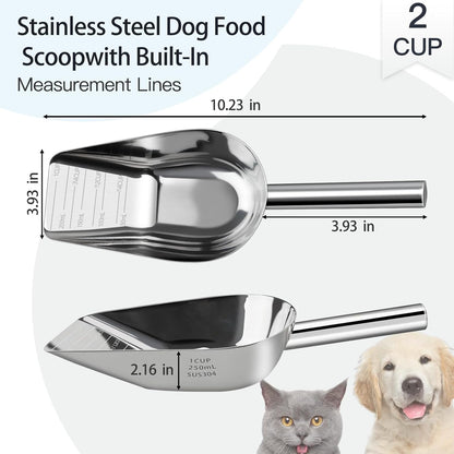 Dog-Cat Food Scoop 3/4 Cup, SSyang Thickened 304 Stainless Steel Pet Food Scoop with Long Handle, Precision Scale, Easy to Clean, Suitable for Wet and Dry Food