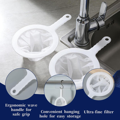 2Pcs Ultra Fine Mesh Strainer, 120 Mesh Nylon Food Juice Strainer with Non-Slip Plastic Handle Yogurt Fine Meshes Sieve Kitchen Colander Mini Brine Shrimp Separation Net for Coffee Milk Yogurt White