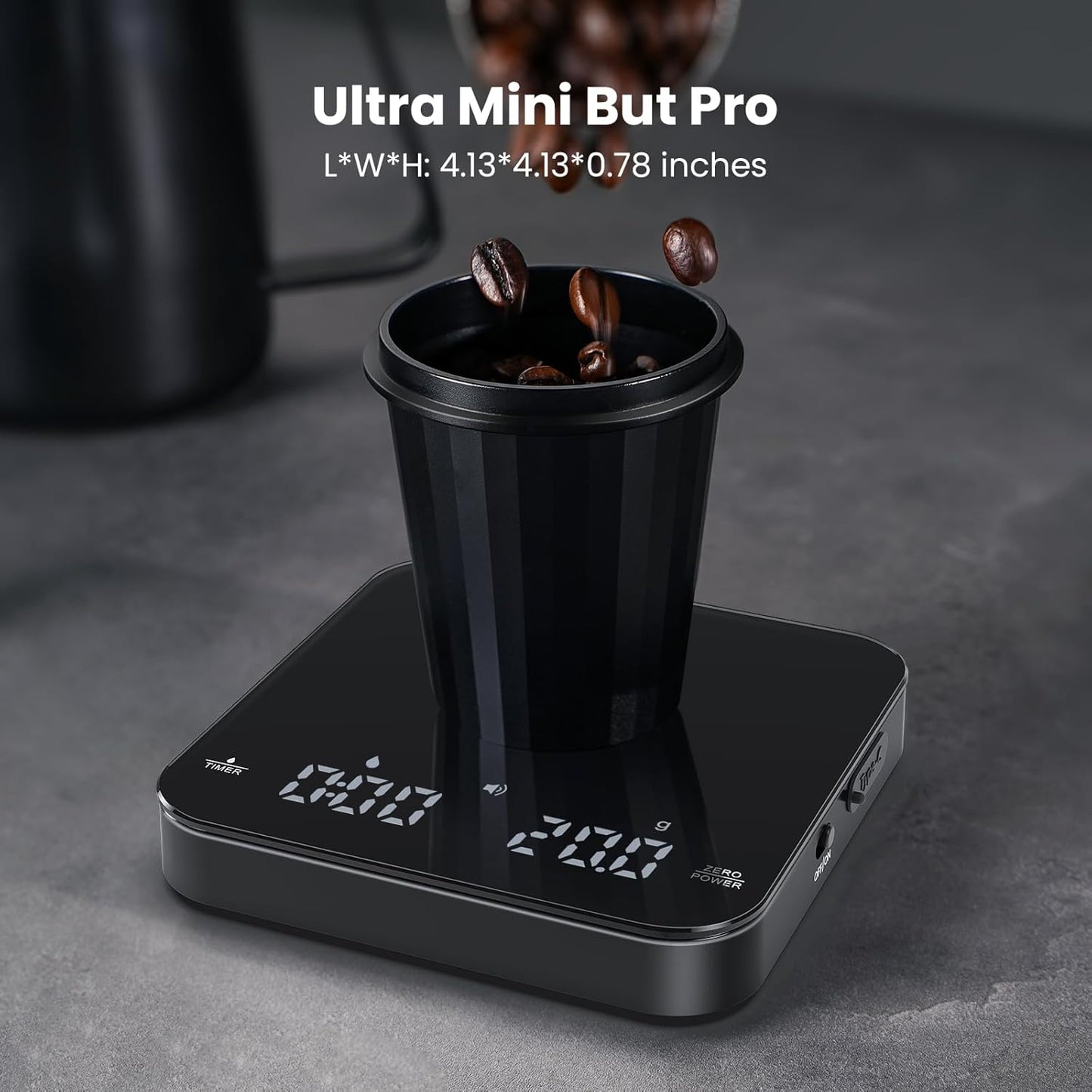 Maestri House Mini Coffee Scale with Timer, USB-C Rechargeable Espresso Scale, 2kg/0.1g Accurate Scale for Espresso and Pour-Over Coffee, Portable Digital Kitchen Scale with Auto Timer (Black&Silver)
