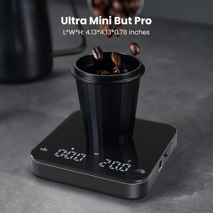Maestri House Mini Coffee Scale with Timer, USB-C Rechargeable Espresso Scale, 2kg/0.1g Accurate Scale for Espresso and Pour-Over Coffee, Portable Digital Kitchen Scale with Auto Timer (Black&Silver)