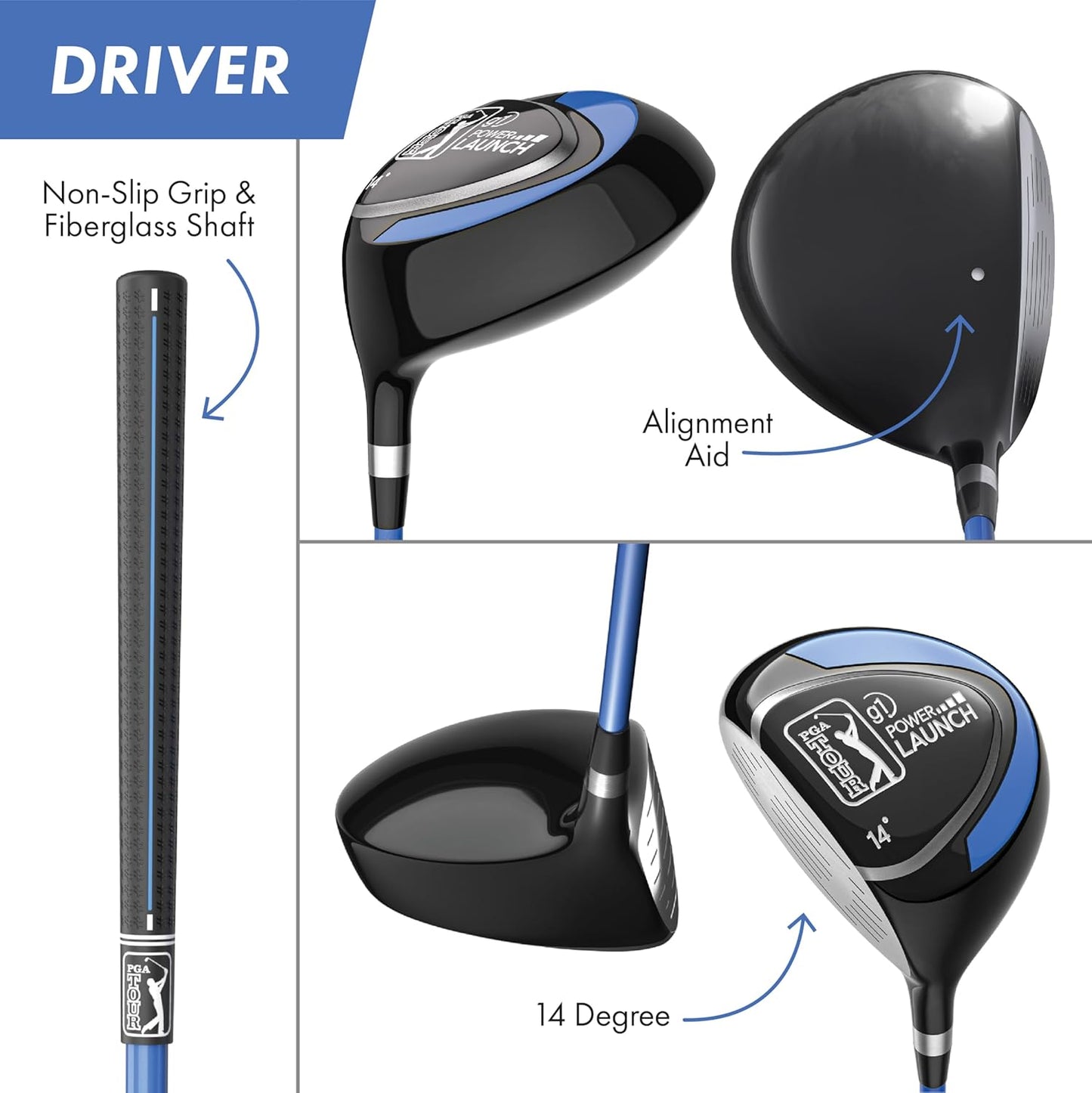 PGA Tour Youth Golf Club Set for Ages 8-12 & 12+ (4’8”–5’10”), Right and Left-Handed Kids Golf Sets – Beginner Junior Golf Clubs with Lightweight Stand Bag, Mallet Putter, Hybrid, Driver