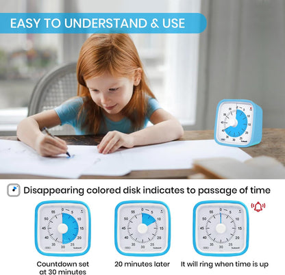Yunbaoit Visual Timer with Protective Case, Rainbow Disk 60 Minute Countdown Timer for Kids and Adults, Silent Time Management Tool(Blue Rainbow)
