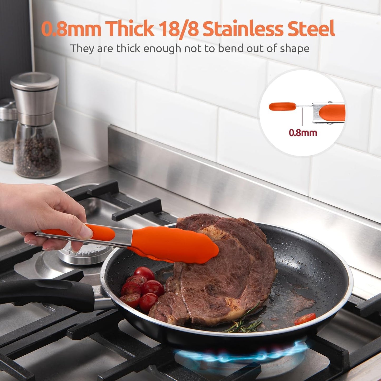 600ºF Heat Resistant Kitchen Tongs: U-Taste 9 inch Silicone Cooking Tong with Firm Sealed Non Stick Rubber Tips & Silicon Coated 18/8 Stainless Steel Handle & Smooth Locking for Serving Salad (Black)