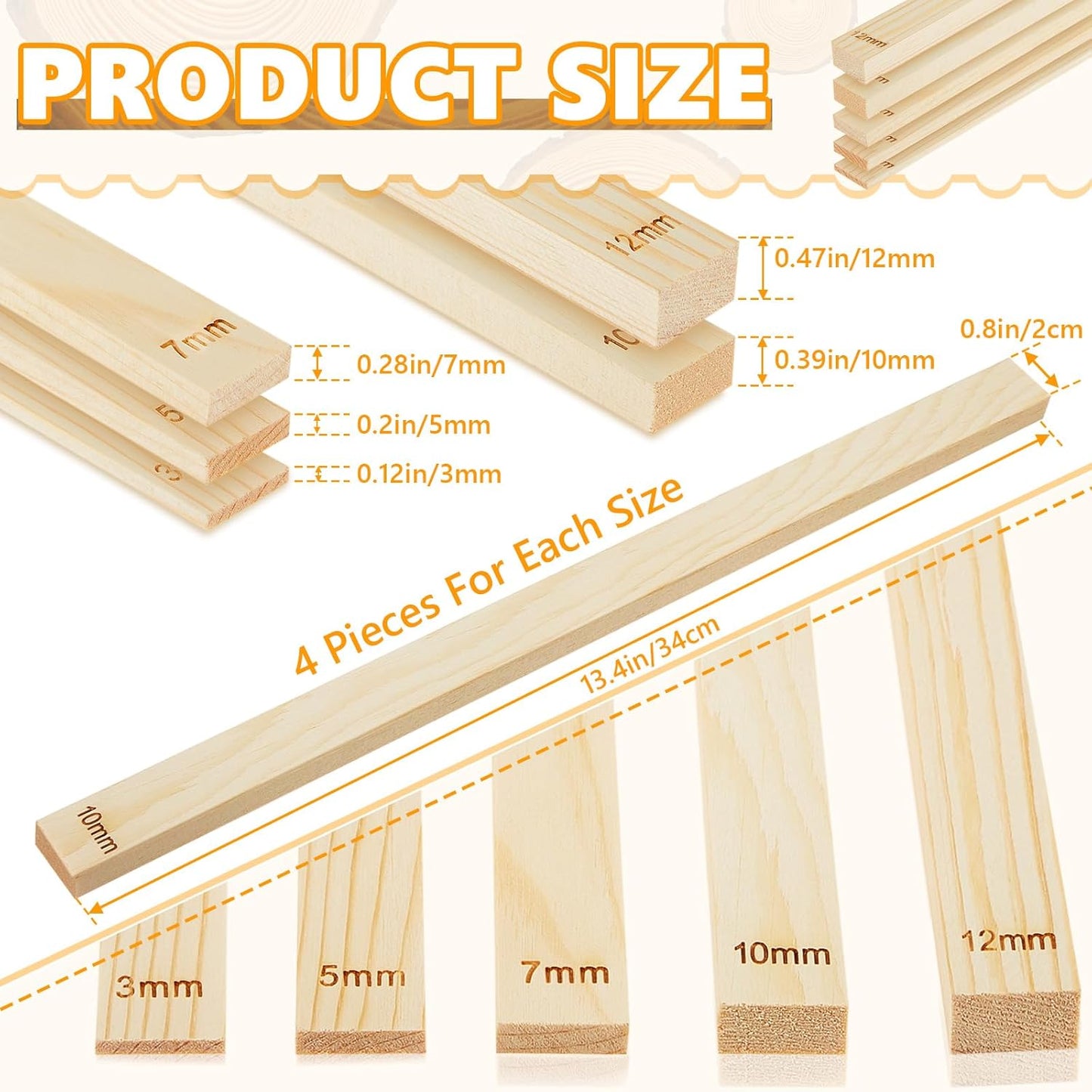 Sasylvia 10 Pcs Pottery Rolling Pin Guides Wood Teaching Rolling Mud Stick Guide Set Polymer Clay Depth Guide Pottery Tools Clay Mudboard Tools (5 Size,Wood Color)