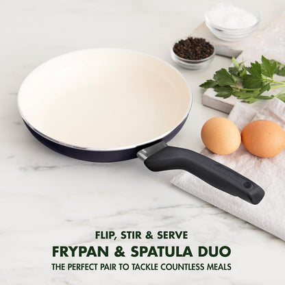 GreenPan Rio Healthy Ceramic Nonstick 8" Frying Pan Skillet and Silicone Spatula Set, Soft Grip Handle, Breaktfast Meal Set, PFAS-Free, Dishwasher Safe, Oven Safe, Oxford Blue