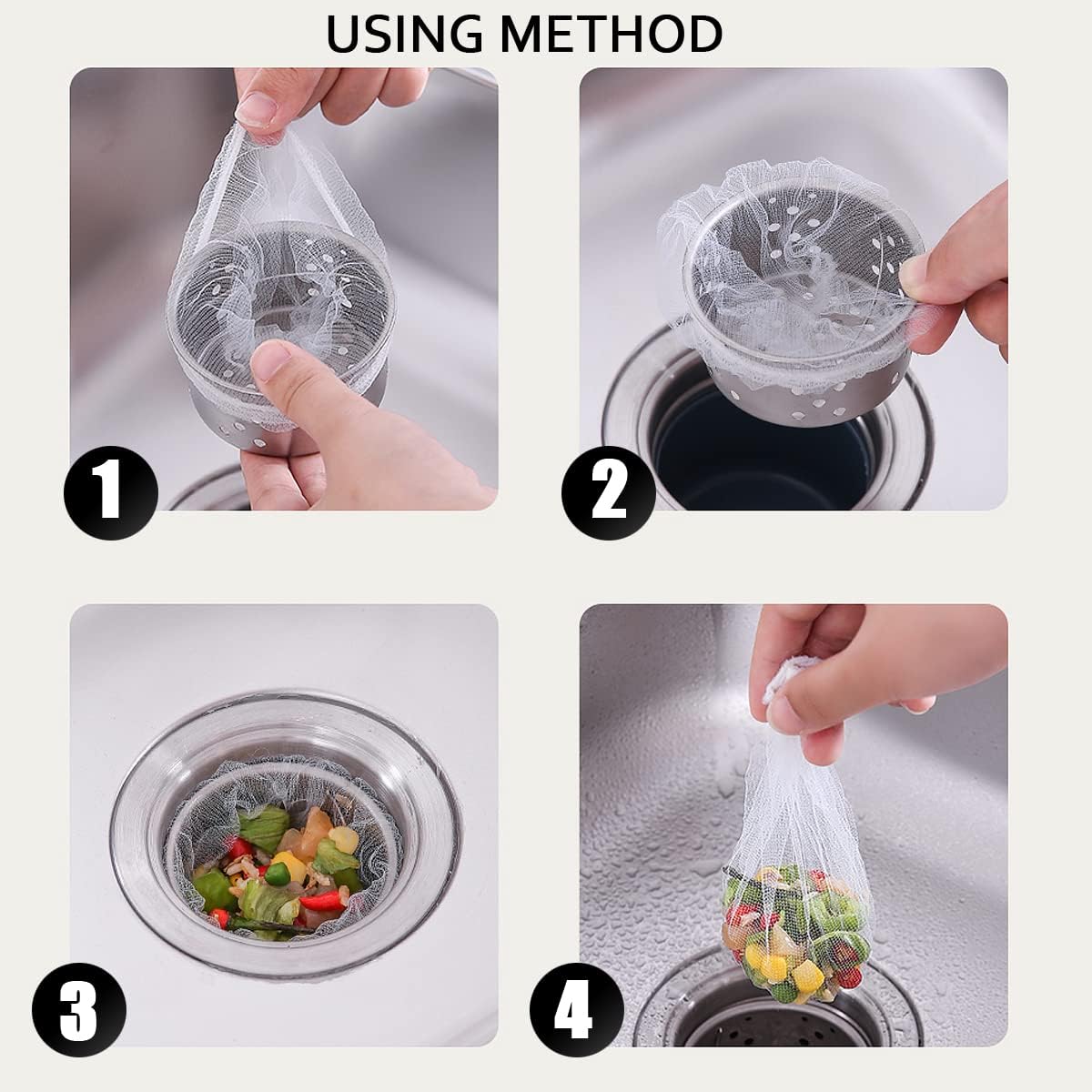 GXXMEI 500pcs Disposable Sink Strainer Mesh Filter Bags, Anti Clogging Elastic, Fits Most Sizes