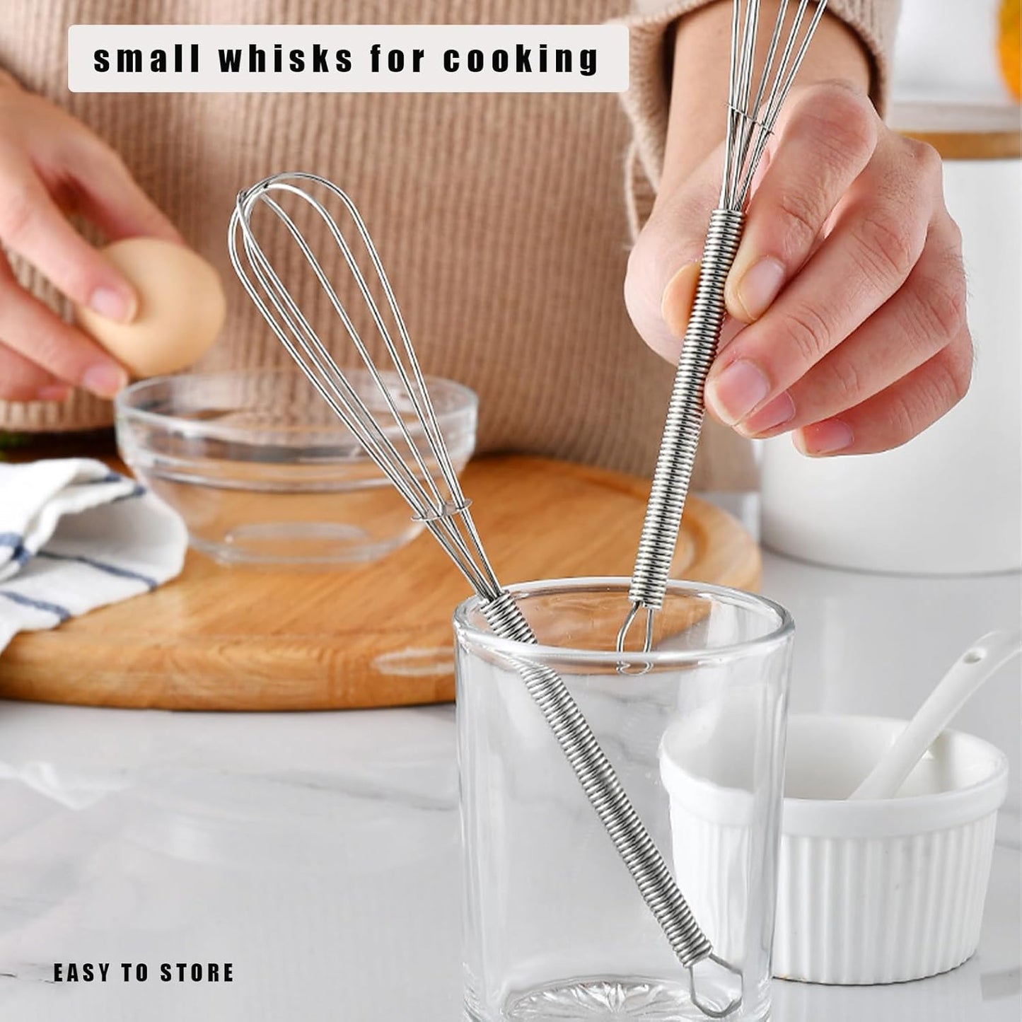 Digead Mini Wire Whisk, 3-Pack - 8, 10 & 12 Inch Small Whisk for Cooking - Ergonomic Spiral Handle, 304 Stainless Steel - Ideal for Whisking, Beating, Blending & Mixing Sauces - Silver