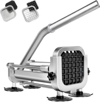 French Fry Cutter, ZSCOOKLY Heavy Duty Potato Cutter Stainless Steel with 1/2-Inch and 3/8-Inch Blade Great for Potatoes Carrots Cucumbers.