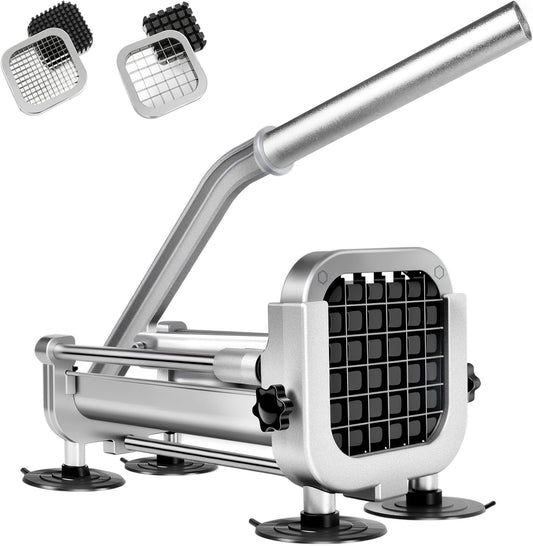 French Fry Cutter, ZSCOOKLY Heavy Duty Potato Cutter Stainless Steel with 1/2-Inch and 3/8-Inch Blade Great for Potatoes Carrots Cucumbers.
