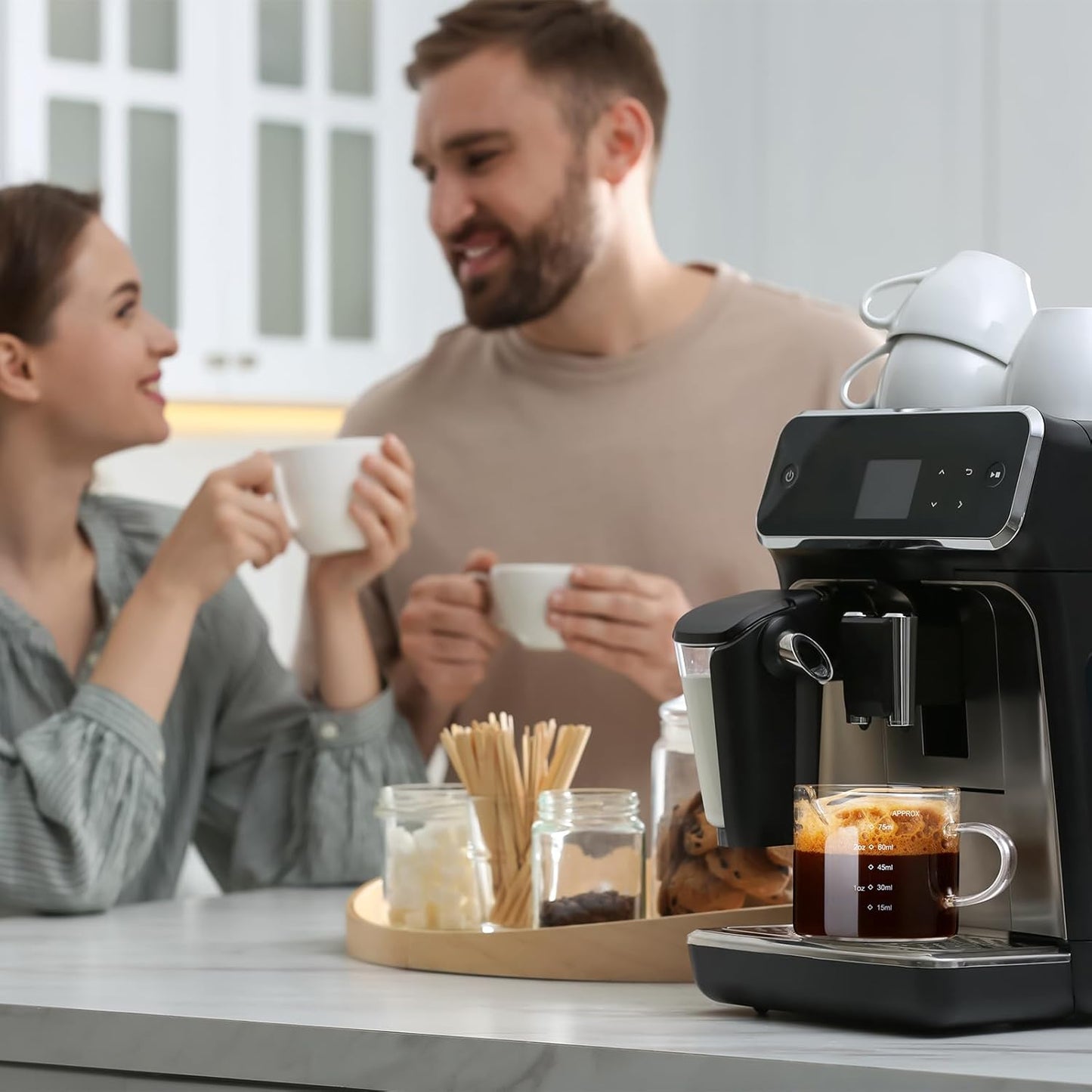 Mfacoy 2 Pack Measuring Cups, 75ML Espresso Cups with Handle, Espresso Shot Glasses with V-Shaped Mouth, Clear Accessories, Milk Frothing Pitcher | with Handle, with V-Shaped Mouth, Accessories