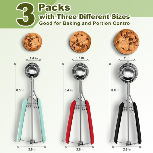 Premium Cookie Scoop, Stainless Steel Cookie Scoops for Baking, Ice Cream Scoop with Trigger, Ice Cream Scooper With Non-slip Grip, Cookie Dough Scoop for Melon Baller, Muffin Scoop, Meatball Scoop