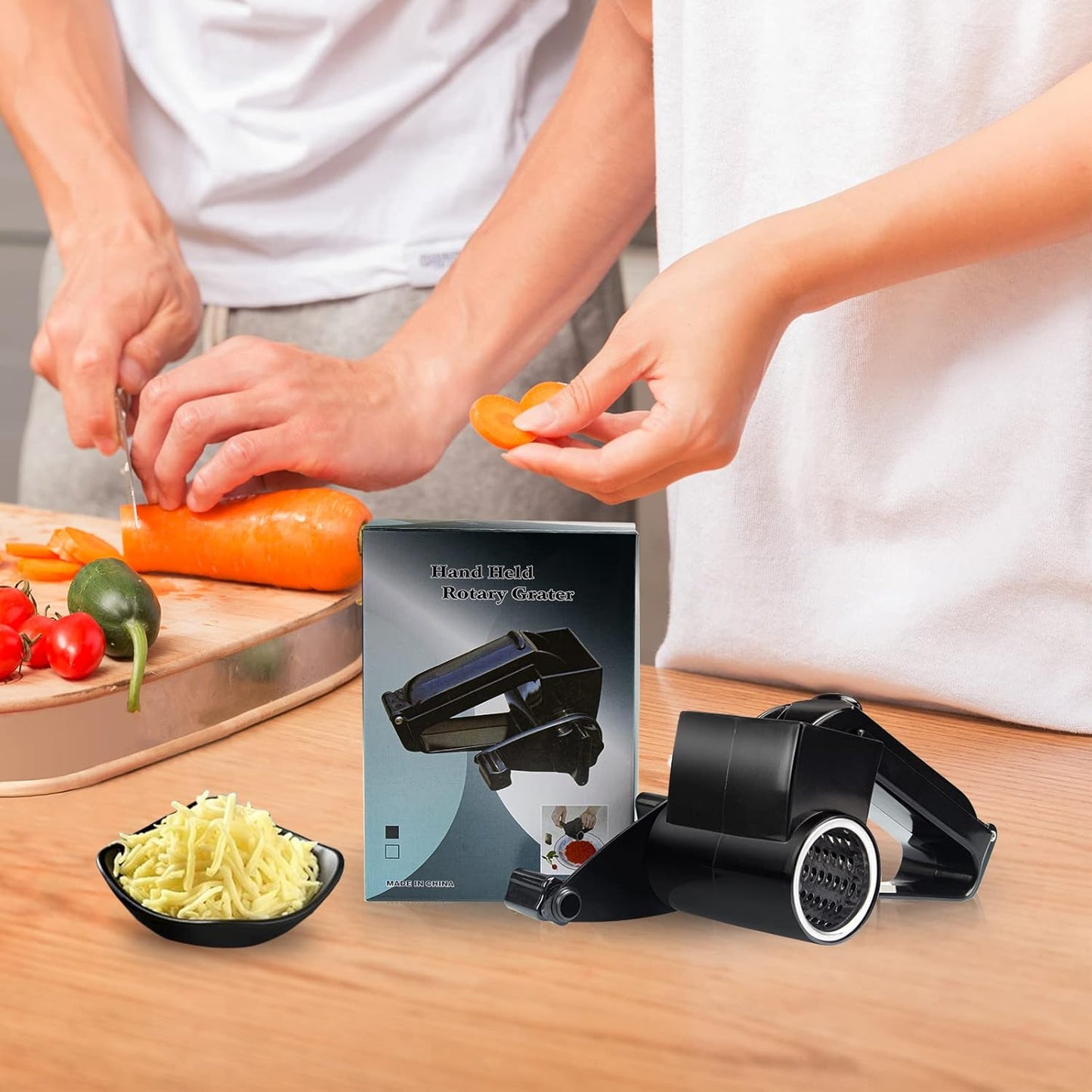 Cheese Grater with Handle, Rotary Cheese Grater,Vegetable, Chocolate, Hard Cheese & Nut Grater,White