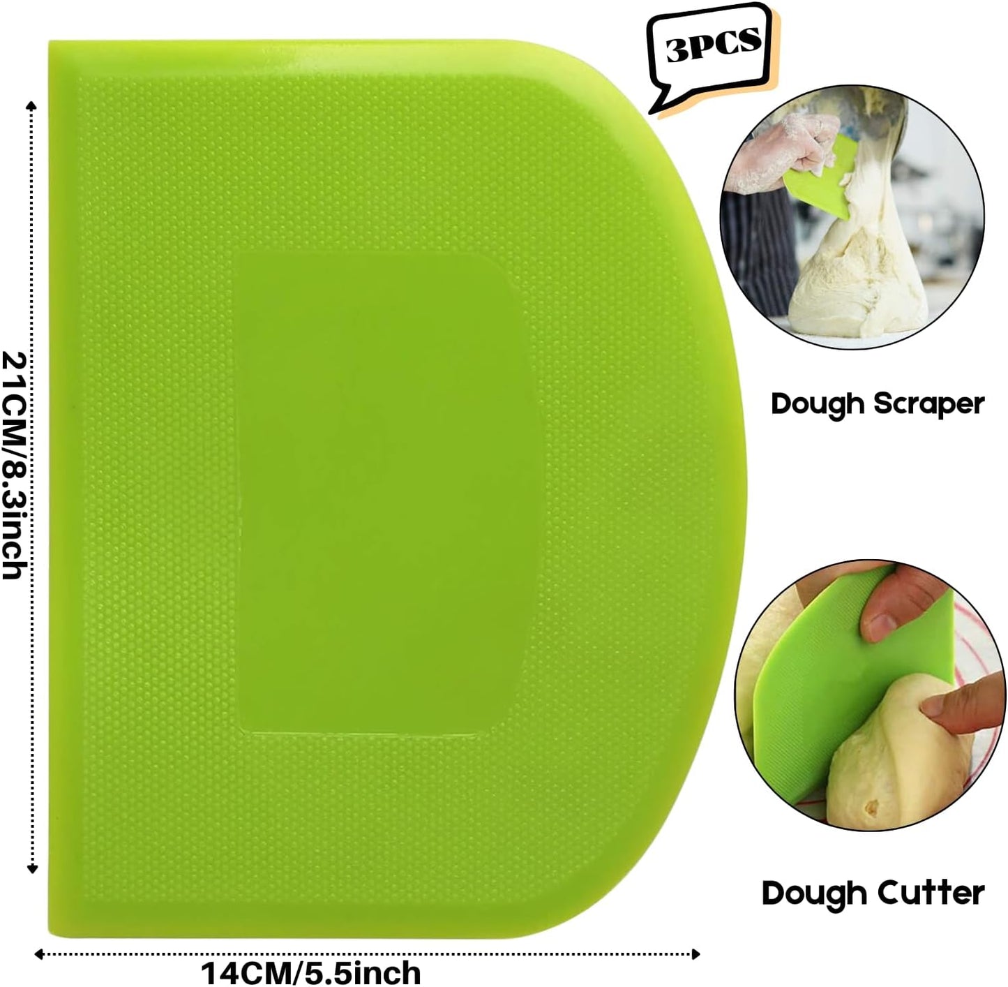 SURDOCA Dough Scraper Bench Scraper - 3P 4.7x3.7" Plastic Flexible Bowl Scraper, Sharp Edge & Angles Cake Scraper. Non-Slip Bakeware Decorating Tools Sculpting & Modeling Tools - Pure White - Colors B