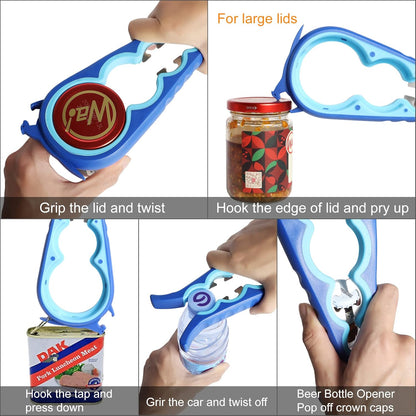 Jar Opener, 5 in 1 Multi Function Can Opener Bottle Opener Kit with Silicone Handle Easy to Use for Children, Elderly and Arthritis Sufferers (Apple Red）