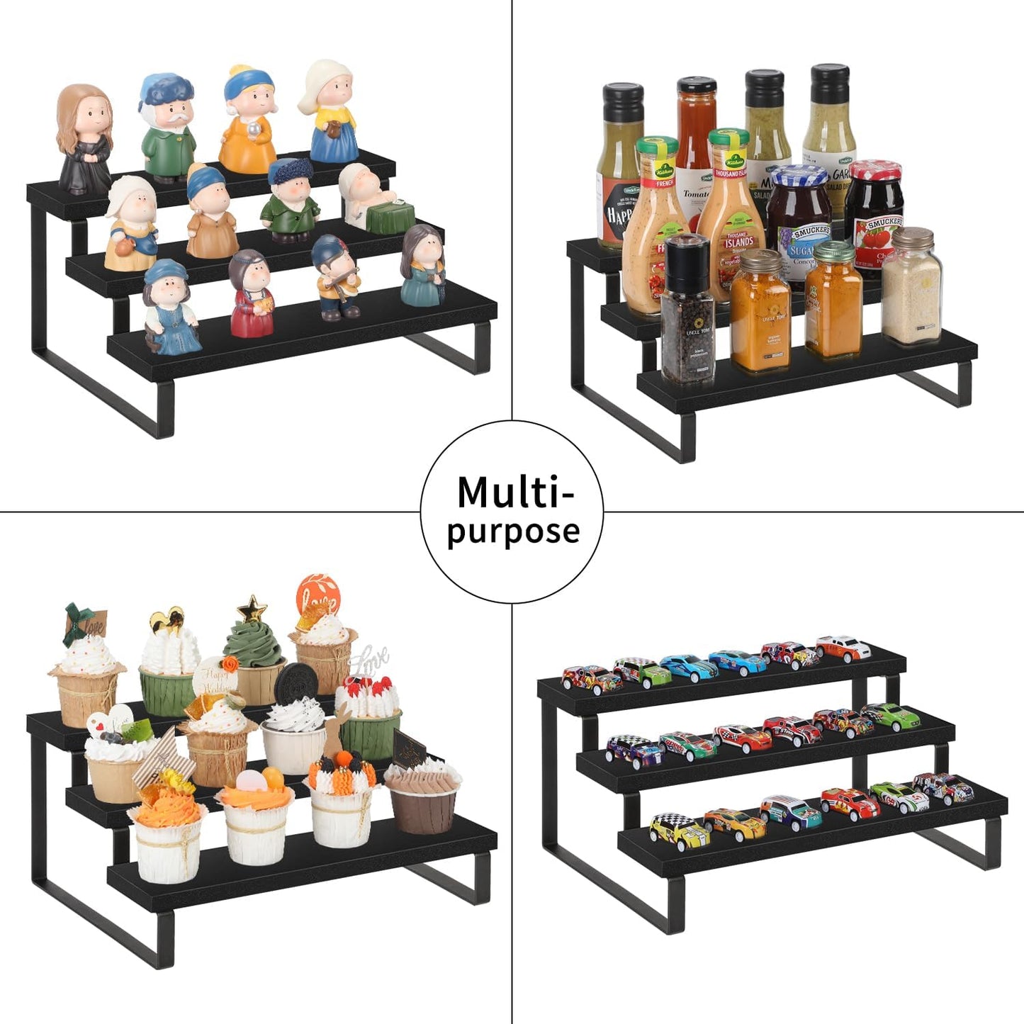 YINMIT Wooden Display Riser Stand, Tiered Perfume and Cologne Organizer Stand, 4 Tier Spice Rack Organizer, Rustic Display Shelf for Candles (4 Tier)