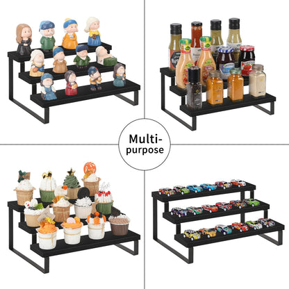 YINMIT Wooden Display Riser Stand, Tiered Perfume and Cologne Organizer Stand, 4 Tier Spice Rack Organizer, Rustic Display Shelf for Candles (4 Tier)