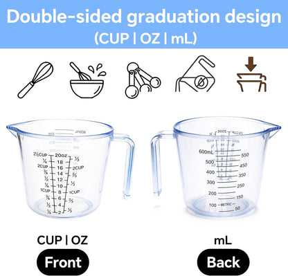 Measuring Cups Set, 3PCS with Pour Spout & Handle, Multi-Scale (cup | oz | ml) Stackable Liquid & Dry Plastic Measuring Tools for Baking Cooking, Essential Kitchen Gadgets (Coffee Brown)