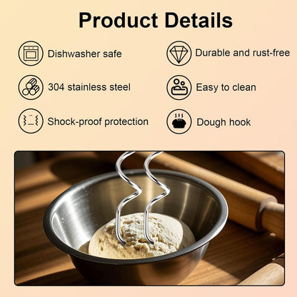 2pcs 990143000 Mixer Dough Hook for Hamilton, Stainless Steel Hand Mixer Replacement Beaters Attachments Dough Hook Accessories Compatible with Hamilton Beach 62630R 62632R 62633R