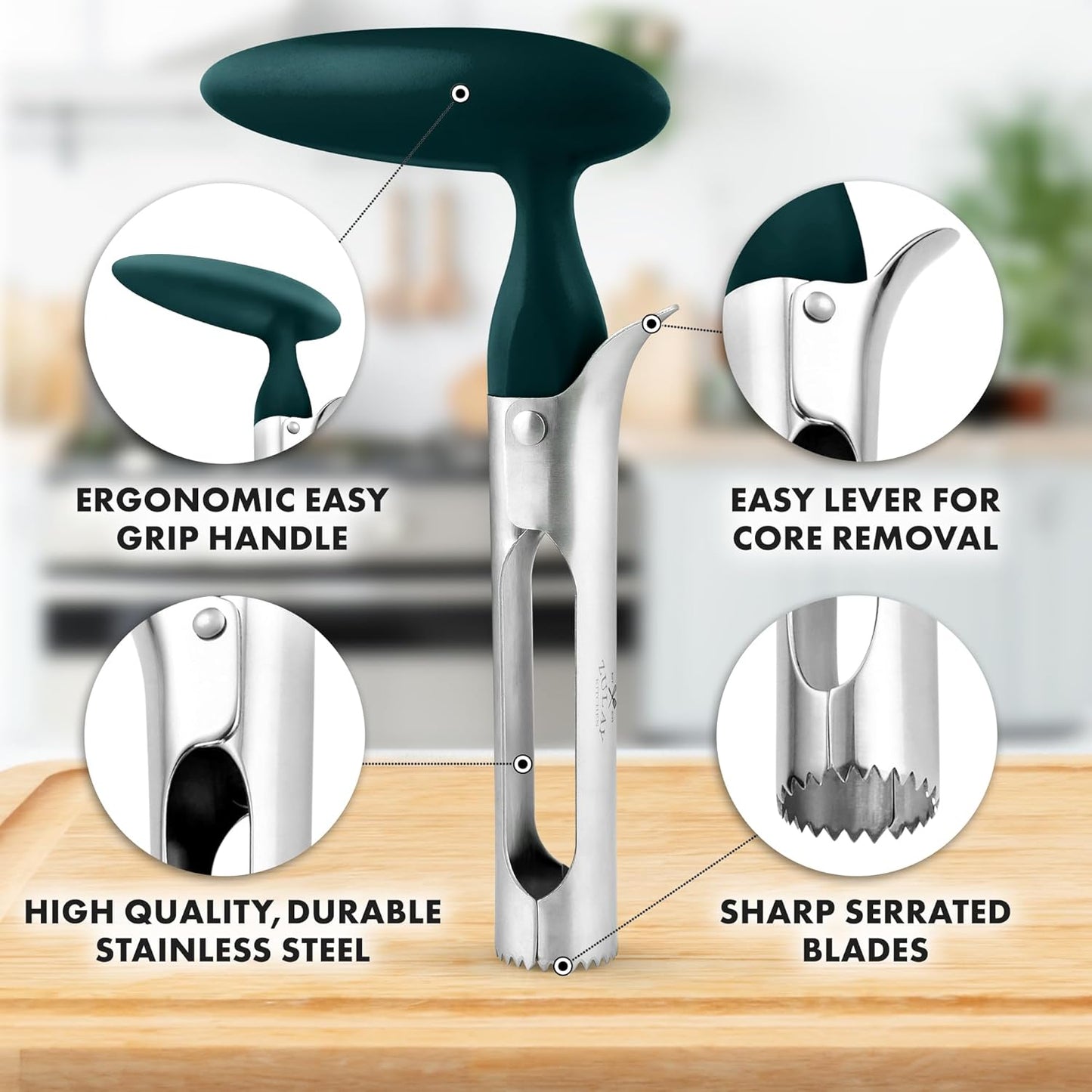 Zulay Kitchen Stainless Steel Pineapple Corer & Slicer – Heavy Duty Pineapple Cutter & Eye Removal Tool – Effortless Core Remover Tool with Sharp Reinforced Blade & Ergonomic Handle - Black