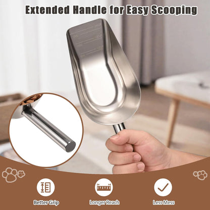 Pet cat-dog food-scoop measuring 1-cup - Food-grade 304 stainless steel material | 1-Cup capacity | Precision scale measurements