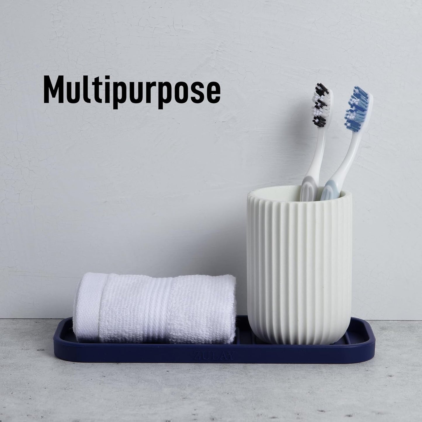 Zulay Kitchen (9x3.5in Sponge Holder for Kitchen Sink - Flexible Heavy-duty Multipurpose Sink Caddy - Counter Organizer for Kitchen, Bathroom, Makeup, Trinkets & More! (Grey)