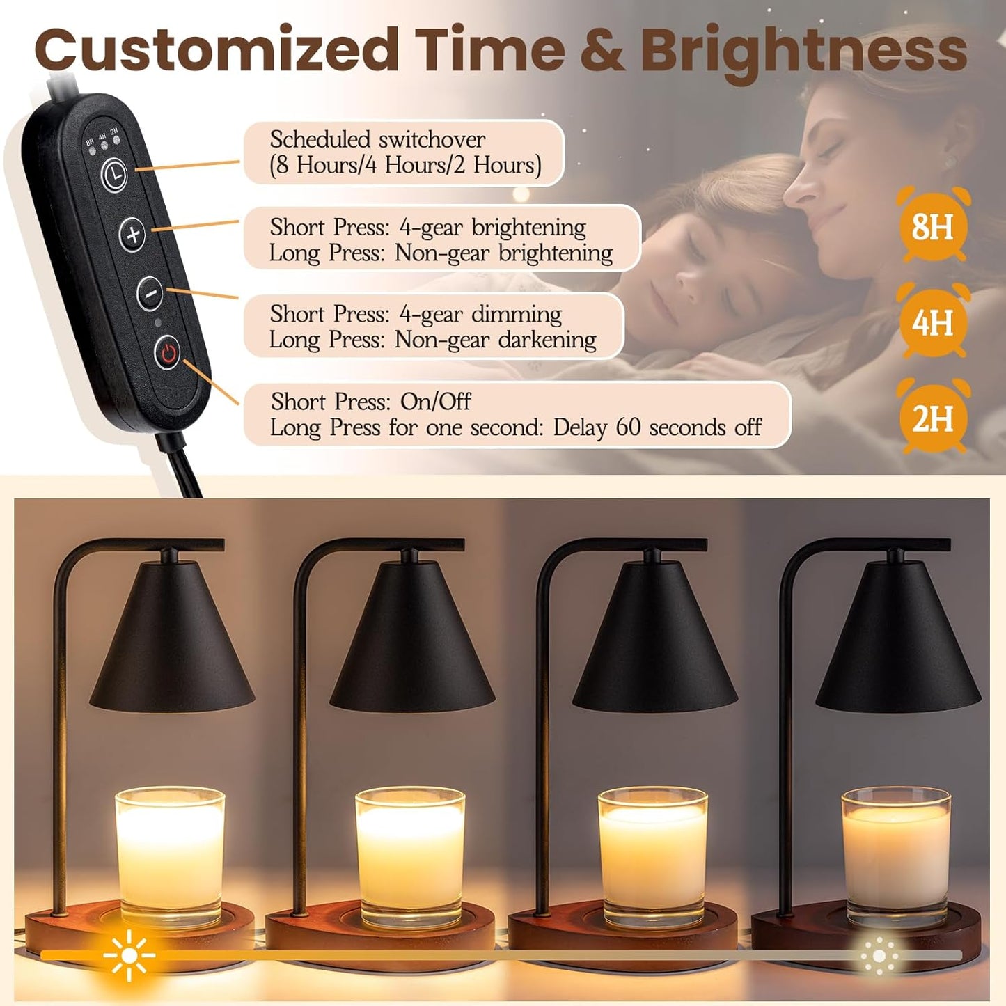 Marycele Candle Warmer Lamp with Timer & Dimmer - Mothers Day Gifts for Women Mom Her, Aesthetic Office Home Decor, Adjustable Height Wax Melter for Candle Jar & 3-Wick Candles (2 Bulbs Included)