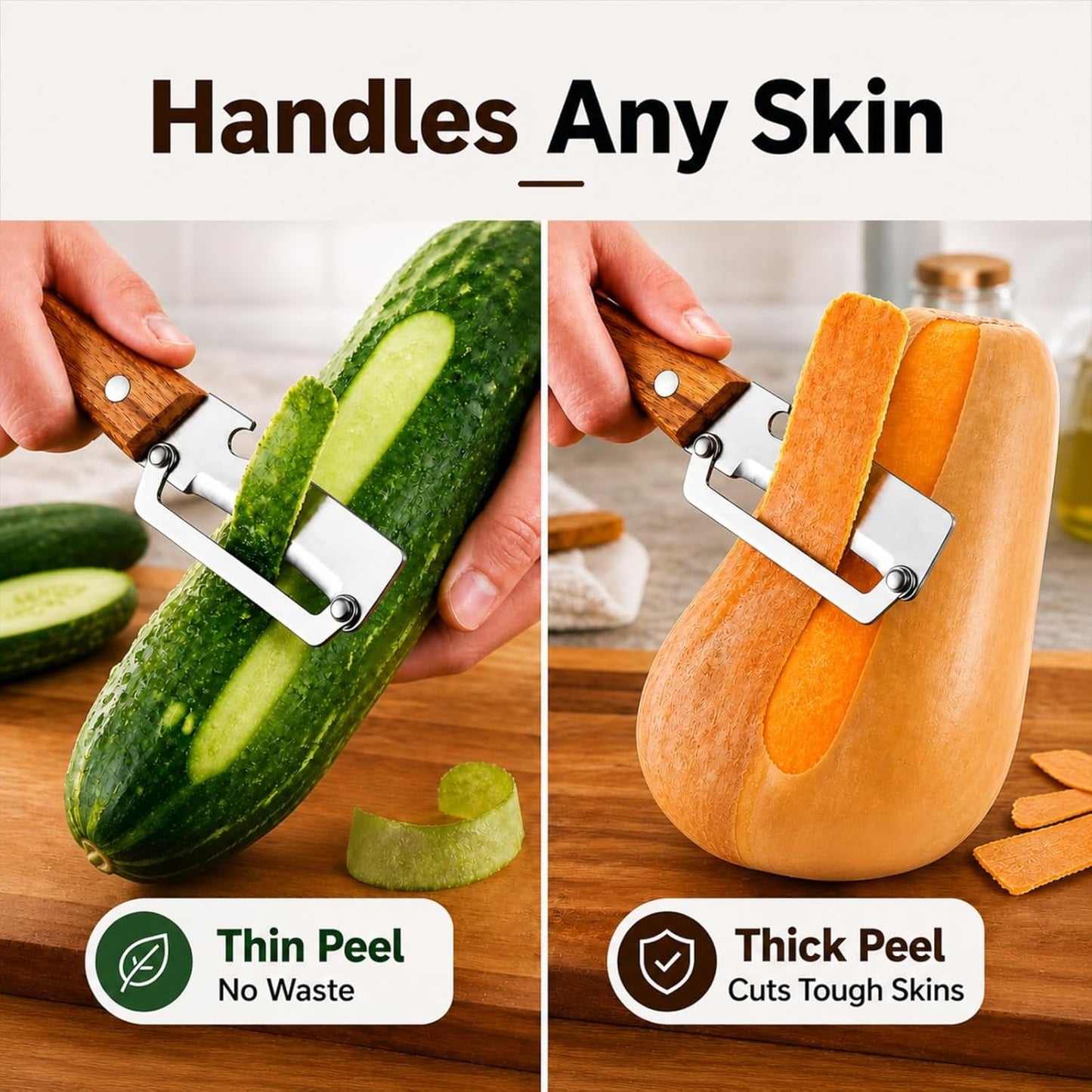 Multifunctional Vegetable Peeler with Wooden Handle, 2-in-1 Stainless Steel Peeler with Built-in Bottle Opener, Ergonomic Peelers for Kitchen, Sharp Vegetable Peeler for Potato, Carrot & Fruit(2)