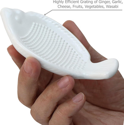 EIKS 2 Pack Ceramic Grater Dish with Small Size Fish Shaped for Grinding Wasabi Ginger Garlic Carrot Fruits Vegetables, Used for Home Kitchen Cooking Preparation