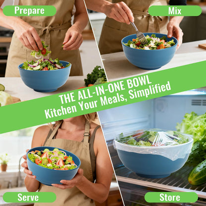 Wheat Straw Bowls Set with Lids, Unbreakable 40 OZ Cereal Bowls Set of 4, Salad Container for Lunch, Microwave & Dishwasher Safe Bowl Set for Kitchen, Picnic, RV, Camping, Multi